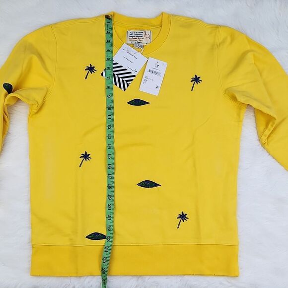 Free People Yellow Vintage Handmade‎ Palm Tree Embroidered Sweatshirt Size Small - Picture 9 of 10